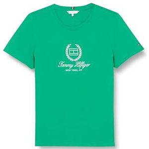 Tommy Hilfiger T-shirt Slim Flag Script Ss gebreide tops S/S dames, Olympisch groen