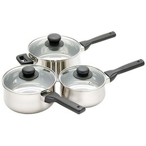KitchenCraft Jury Silver Kookpannenset, 3-delig, roestvrij staal, 16 cm, 18 cm en 20 cm (8 inch)