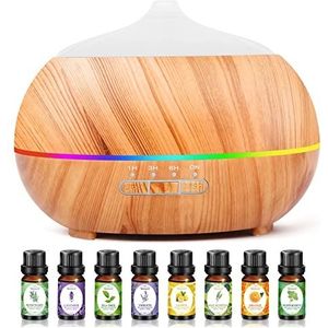 Diffuser voor etherische oliën – ultrasone luchtbevochtiger, aromatherapie, met 7 kleuren, ledverlichting, voor thuis, yoga, kantoor, spa, 500 ml