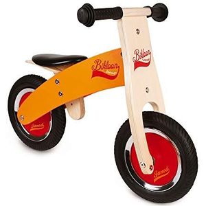 Janod - Mijn eerste houten loopfiets Little Bikloon – leren evenwicht en autonomie – oranje en rood – vanaf 2 jaar, J03263