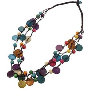 PRETYZOOM Meerlaagse houten kralen ketting boho schelp verklaring slabbetje ketting handgemaakte sieraden ambachten zee strand party benodigdheden M., Agarhout, kunststof., Agarhout, kunststof.