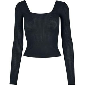 Urban Classics Dames Rib Squared Neckline Longsleeve T-shirt, zwart.