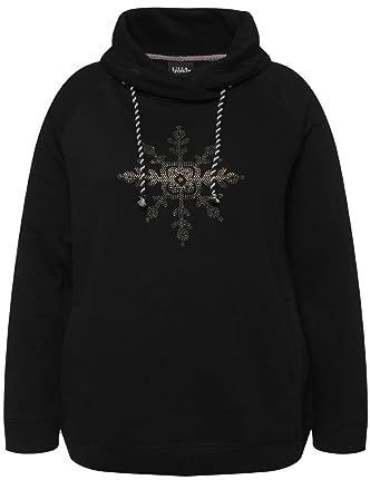 Ulla Popken Sweatshirt met strass-steentjes voor dames, zwart.