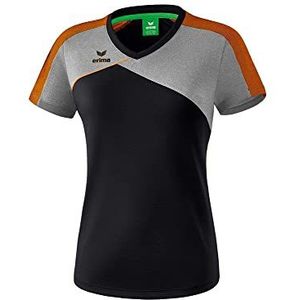 Erima Premium One 2.0 T- dames-T-shirt (1 stuk), zwart/grijs gemêleerd/neonoranje