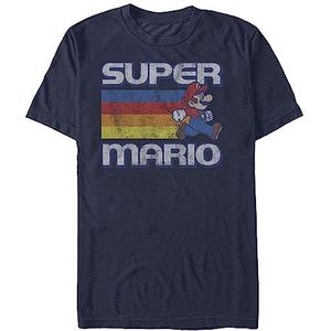 Nintendo Super Mario Running Retro Stripe T-shirt voor heren, Navy Blauw