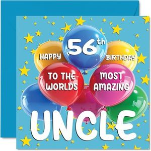 Verjaardagskaart 56e oom - World's Most Amazing Uncle - verjaardagskaart voor oom van nichtje en neef, 145 mm x 145 mm, 56 jaar voor oom