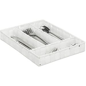 Relaxdays bestekbak - lade organizer met 4 vakken - voor bestek - gevlochten - 4,5 x 26 x 36 cm - wit