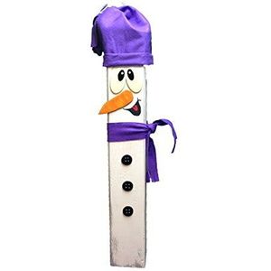 Petra's Bastel News Pfahltier knutselset sneeuwpop met vilt voor muts en sjaal in paars, houten kolom 40 cm, hout, 19 x 25 x 35 cm