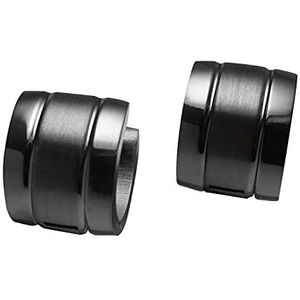 ERTS025 Set van 2 paar titanium creolen voor dames en heren, matzwart, glanzend, 10 mm, titanium, roestvrij staal, Titanium, roestvrij staal
