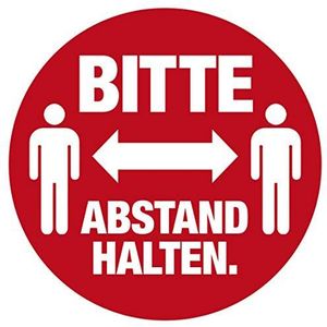 HERMA 12924 Opmerking Stickers Bitte Abstand halten 20er Set (Ø 10 cm, 5 vellen, polyesterfolie) zelfklevend, weerbestendig, verwijderbaar instructieborden, rood