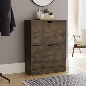 Vida Designs Schoenenkast met 2 lades, ruimtebesparend, met 2 inklapbare lades, kast voor gang en woonkamer, FSC 100%-gecertificeerd, donkergekleurd hout