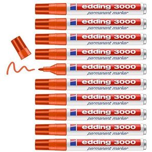 edding Permanente markeerstiften, 3000 stuks, oranje, 10 stiften, ronde punt, 1,5-3 mm, permanente marker, sneldrogend, permanente marker, waterdicht voor karton, kunststof, hout, metalen universele markers