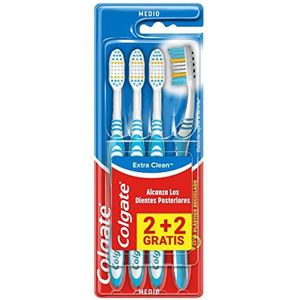 Colgate tandenborstel, extra clean, middelgroot, voor een goede gezondheid, reinigt grondig de achterste kiezen, 4 stuks