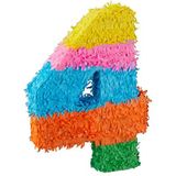 Relaxdays Piñata, 10025189_906, verjaardag, cijfer 4, hangend voor kinderen en volwassenen, papier om zelf te vullen, meerkleurig