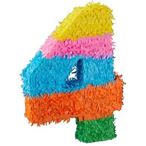 Relaxdays Piñata, 10025189_906, verjaardag, cijfer 4, hangend voor kinderen en volwassenen, papier om zelf te vullen, meerkleurig