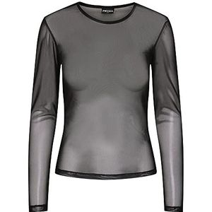 PIECES Pcninni Ls Mesh Top Noos Bc T-shirt met lange mouwen voor dames, zwart.