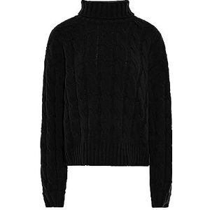myMo Pull à col roulé pour femme en tricot solide tressé polyester noir taille M/L Pull Sweater, M, Noir, M