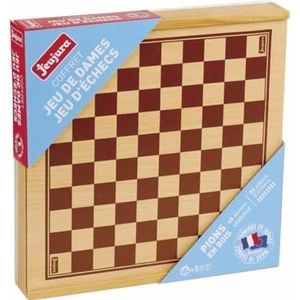 Jeujura - Dienblad voor dam- en schaakspellen - Bordspellen - Houten speelstenen - 32 voor schaken en 40 dames - Houten doos - Vanaf 5 jaar - Gemaakt in Frankrijk - 8133