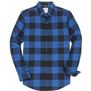 Dubinik® Flanellen overhemd voor heren, geruit patroon, 100% katoen, lange mouwen, met zak