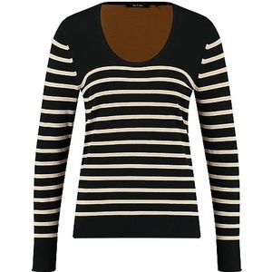 Taifun Pull à manches longues et col rond pour femme, Noir/sable léger, 44