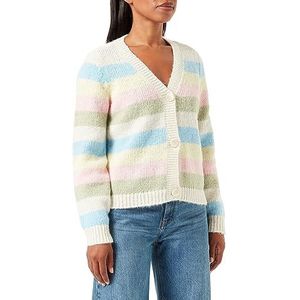 PIECES PCNATASHA Gilet en tricot pour femme, Bouleau/rayures : bleu aérien, flan-rose ombragé, M