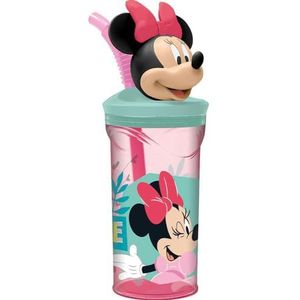 Disney Minnie plastic beker 360 ml roze met rietje en 3D-figuur