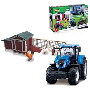 Bburago FARMLAND Chicken Coop speelspel met Die-Cast New Holland Tractor