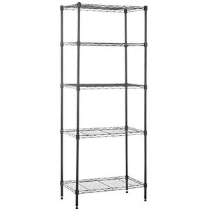 Amazon Basics Rek met 5 smalle, in hoogte verstelbare planken met nivelleringspoten, belastbaar tot 453 kg, 34 x 58,9 x 152,5 cm (b x l x h), zwart, zonder wielen