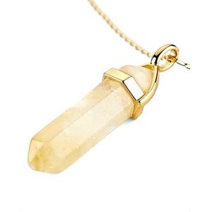 LAVISA Obelisk Gouden edelsteen halsketting met echte kristallen hanger - Rozenkwarts halsketting - Amethist - 55 + 5 cm, Steen