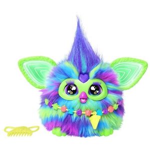 Furby Galaxy, interactief pluche dier in heldere kleuren, licht op in het donker, spreekt Duits en Furbi, ca. 15 cm, mooi cadeau voor de kerstman of als kerstcadeau