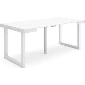 Skraut Home Uitschuifbare consoletafel, meubelconsole, 180, voor 8 personen, massief houten poten, moderne stijl, wit