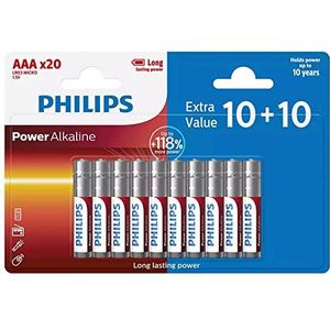 PHILIPS AAA-Batterijen LR03/1,5V – 20 stuks – alkaline batterijpack