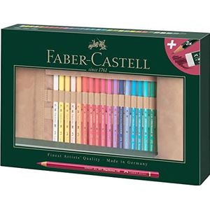 Faber-Castell 110030 Polychromo kleurpotloden Polychromos, set van 30 met pennenkoker van kunstleer en accessoires, waterbestendig, onbreekbaar, voor professionals en hobbykunstenaars, kleurrijk