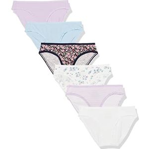 Amazon Essentials Lot de 6 culottes de bikini en coton pour femme (disponible en grande taille), multicolore/petites fleurs/rayures, taille L