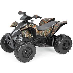 Peg Perego Polaris Outlaw 330 W Camo elektrische quad om te rijden voor kinderen vanaf 3 jaar, elektrisch voertuig met 12 V oplaadbare batterij, multifusiedashboard, muziek, lichten en