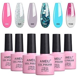 AIMEILI Semi-permanente nagellak, 6 kleuren, 10 ml, set met nagellak, gel, UV, LED, nagellak, Soak Off, manicure, set van 4
