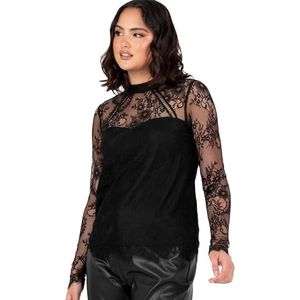 Lovedrobe Damesblouse met kanten top met hoge hals, lange mouwen, Sheer Scalloped, smart-casual, kantoorkleding, gelegenheid, party, uitgaan blouse, dames (1 stuk), zwart.