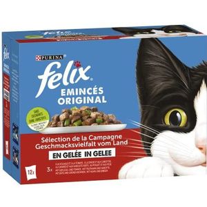 FELIX Sensations Jelly | Volwassen Kat | Gehakte gelei | Selectie van gevogelte en groenten | Set van 6 - 12 x 85 g | Vershoudzak