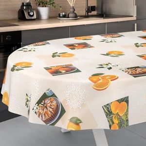 Afwasbaar tafelzeil, tuintafelkleed, voor buiten, binnen, ovaal, met afgesneden rand, oranje, 180 x 140 cm