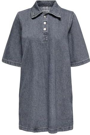 ONLY Onlgry S/S Dress Dnm Azg Noos korte damesjurk (1 stuk), Denim grijs, XL