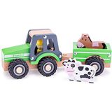 New Classic Toys 1941 tractor met dierenaanhanger, houten speelgoed voor kinderen