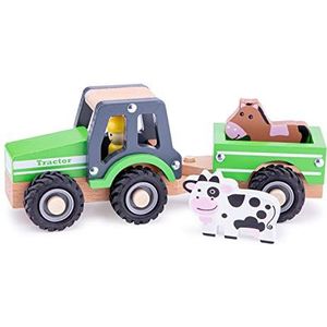 New Classic Toys 1941 tractor met dierenaanhanger, houten speelgoed voor kinderen