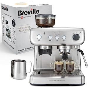 Breville Barista Max VCF126X Koffiemachine, halfautomatisch, met geïntegreerde koffiemolen, stoommondstuk voor het opschuimen van melk en 15 bar Italiaanse pomp