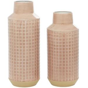 Deco 79 Set van 2 cilindrische metalen vazen, 35,6 cm, 43,2 cm hoog, roze