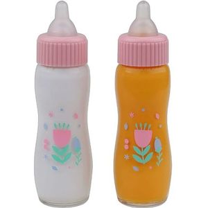 JC TOYS - Magische fles voor poppen, verpakking van 2 flessen (melk en sap), vlinderdesign, geschikt voor alle poppen, 2 jaar