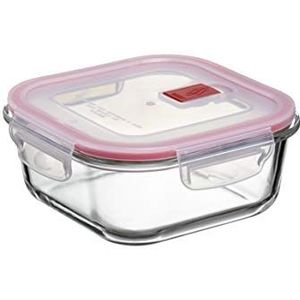Tatay Glazen voedselcontainers, waterdicht, inhoud 0,8 l, clipsluiting, BPA-vrij, magnetronbestendig, oven, vriezer en vaatwasser, rood, afmetingen: 16,4 x 16,4 x 6,9 cm