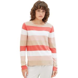 TOM TAILOR 1038920 damessweater, 35085 - Rose Red Ottoman Stripe