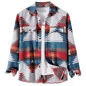 VIEWON Herenjas met casual Azteekse print met knopen van wol met lange mouwen en revers, Veelkleurig (Getaway Solids), XXL
