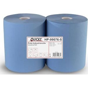 Quicky 1000 rollen papieren handdoeken, 2 lagen gerecycled, blauw, keukenpapierrol, 36 x 33 cm, kern van 7,1 cm, milieuvriendelijk en robuust voor werkplaats, industrie,