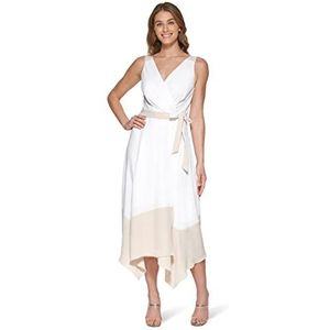 DKNY Mouwloze maxi-jurk met asymmetrische V-hals met geblokkeerde zoom Cocktailjurk voor dames, ivoor/beige
